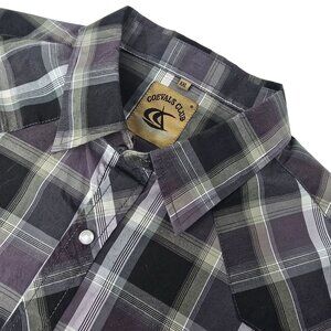 Coevals Club Western Pearl Snap Shirt XXL Men's Short Sleeve Gray Black Plaid‎